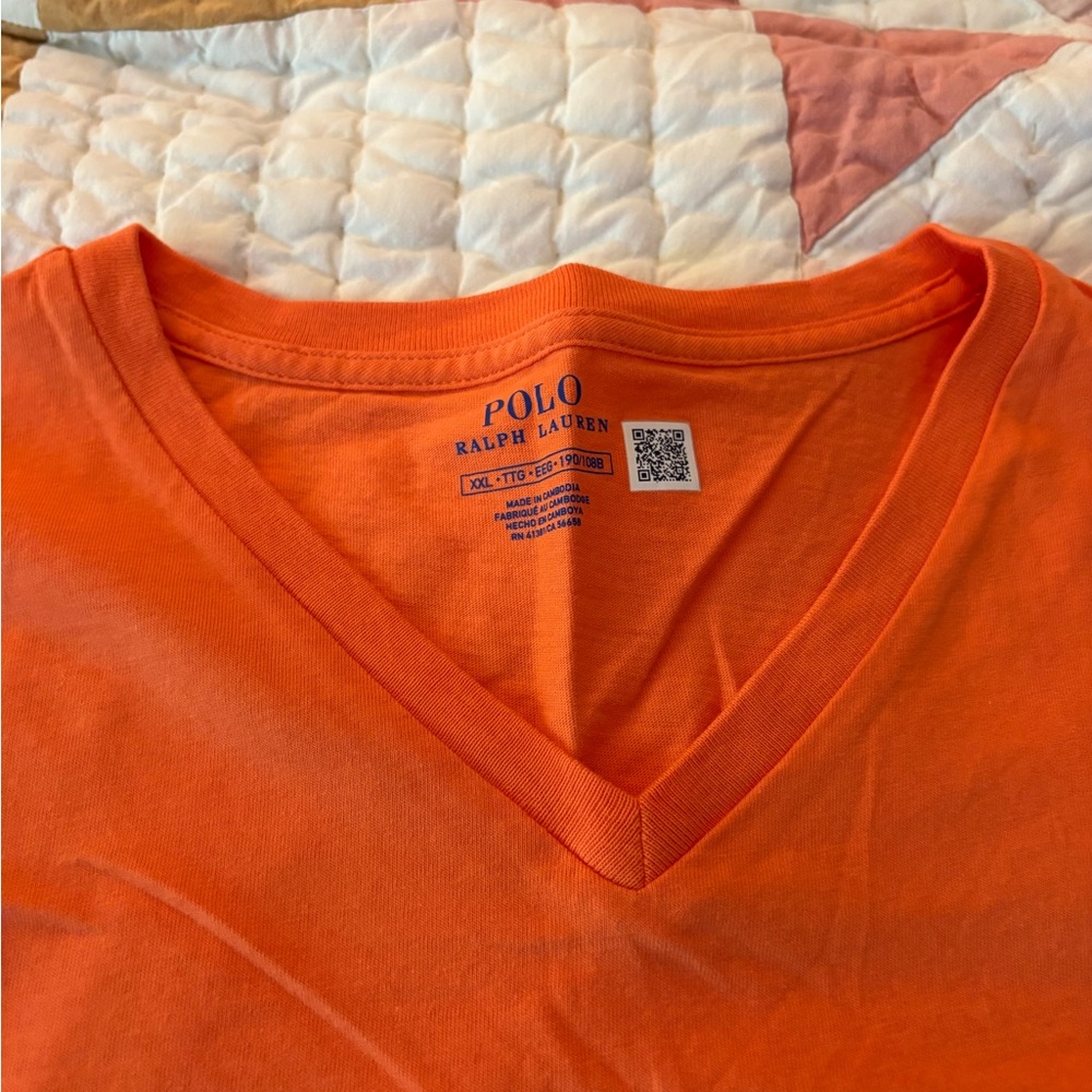 Ralph Lauren  Polo Men's Bright Orange V-Neck Tee - Picture 2 of 3
